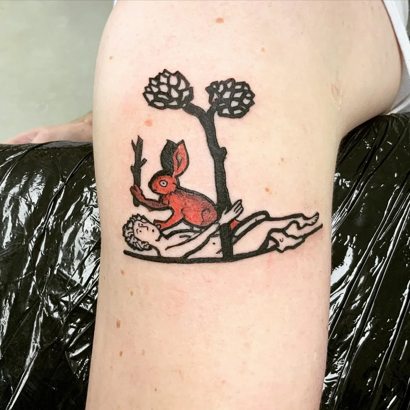 Medieval killer rabbit tattoo reference connected to the limited edition Basic Grey embroidered hoodie by noSHBerlin.