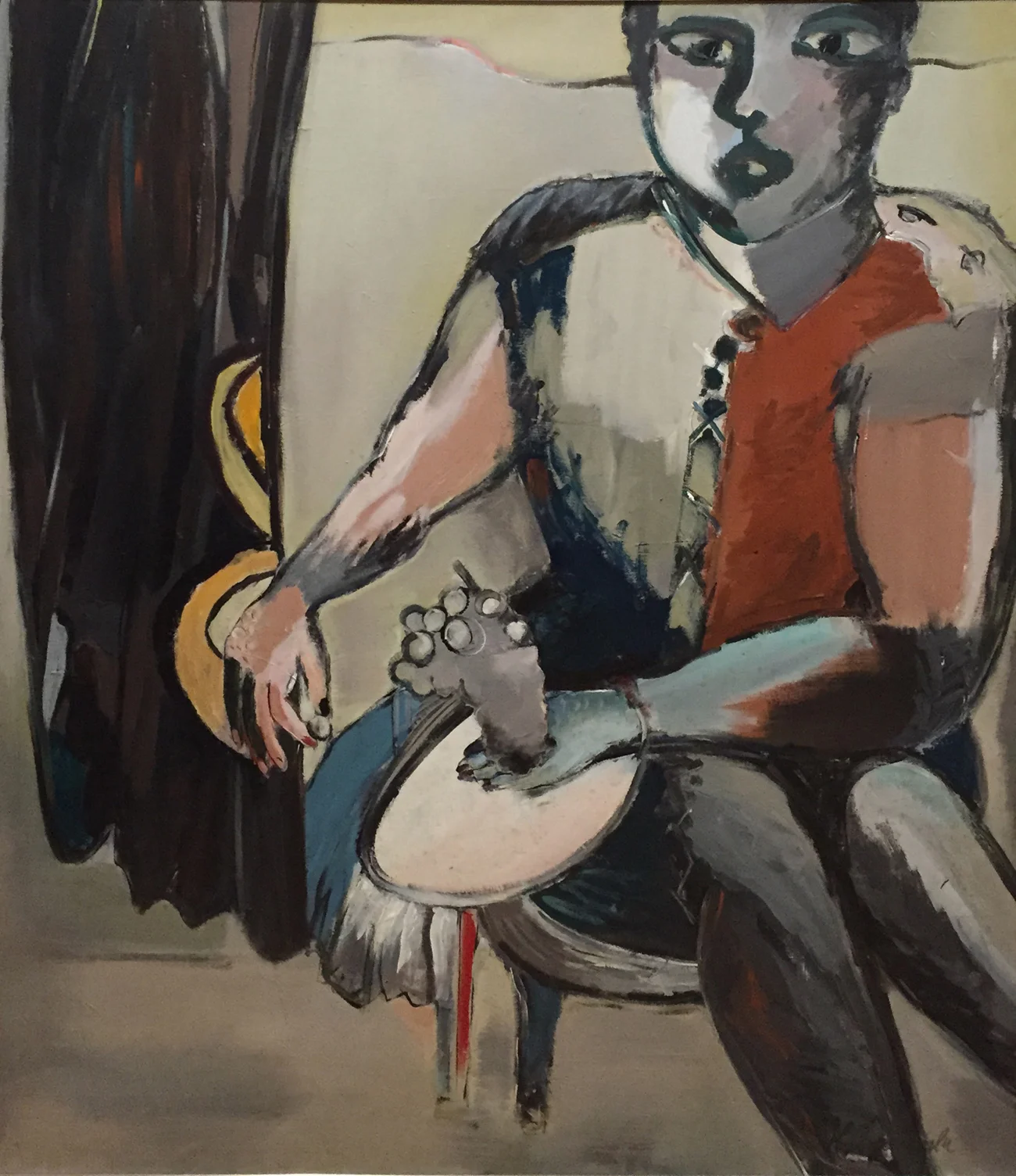 WOMAN WITH GRAPES, 1986, ACRYLIC ON CANVAS 50X57 INCHES