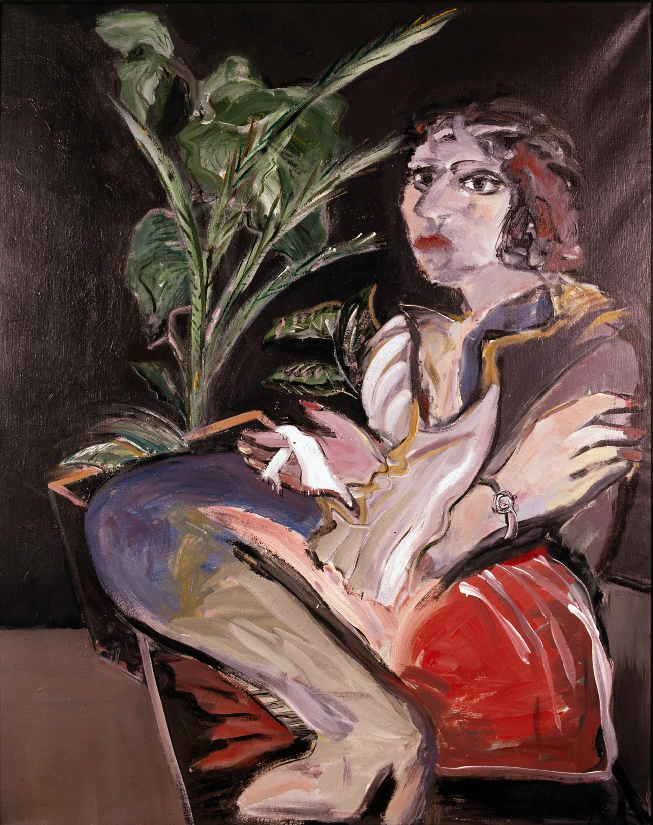 WOMAN KNEELING 1986, ACRYLIC ON CANVAS 40X47 INCHES