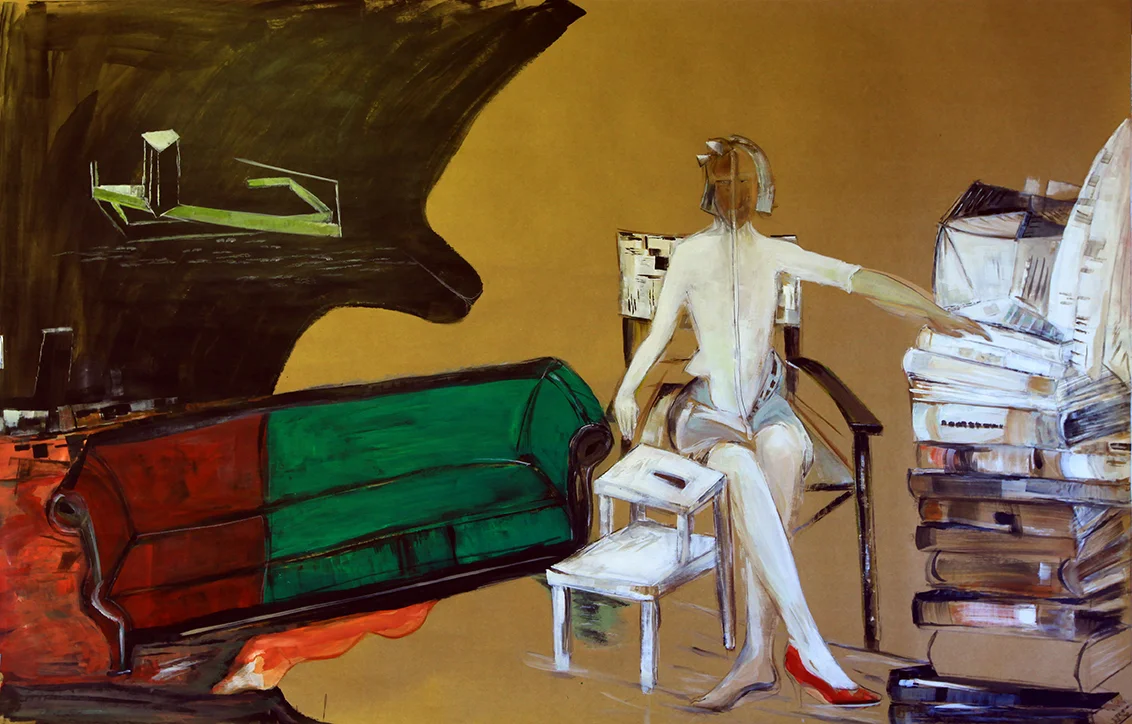 BOOKS GREEN SOFA AND GIRL WITH RED SHOES, 2013