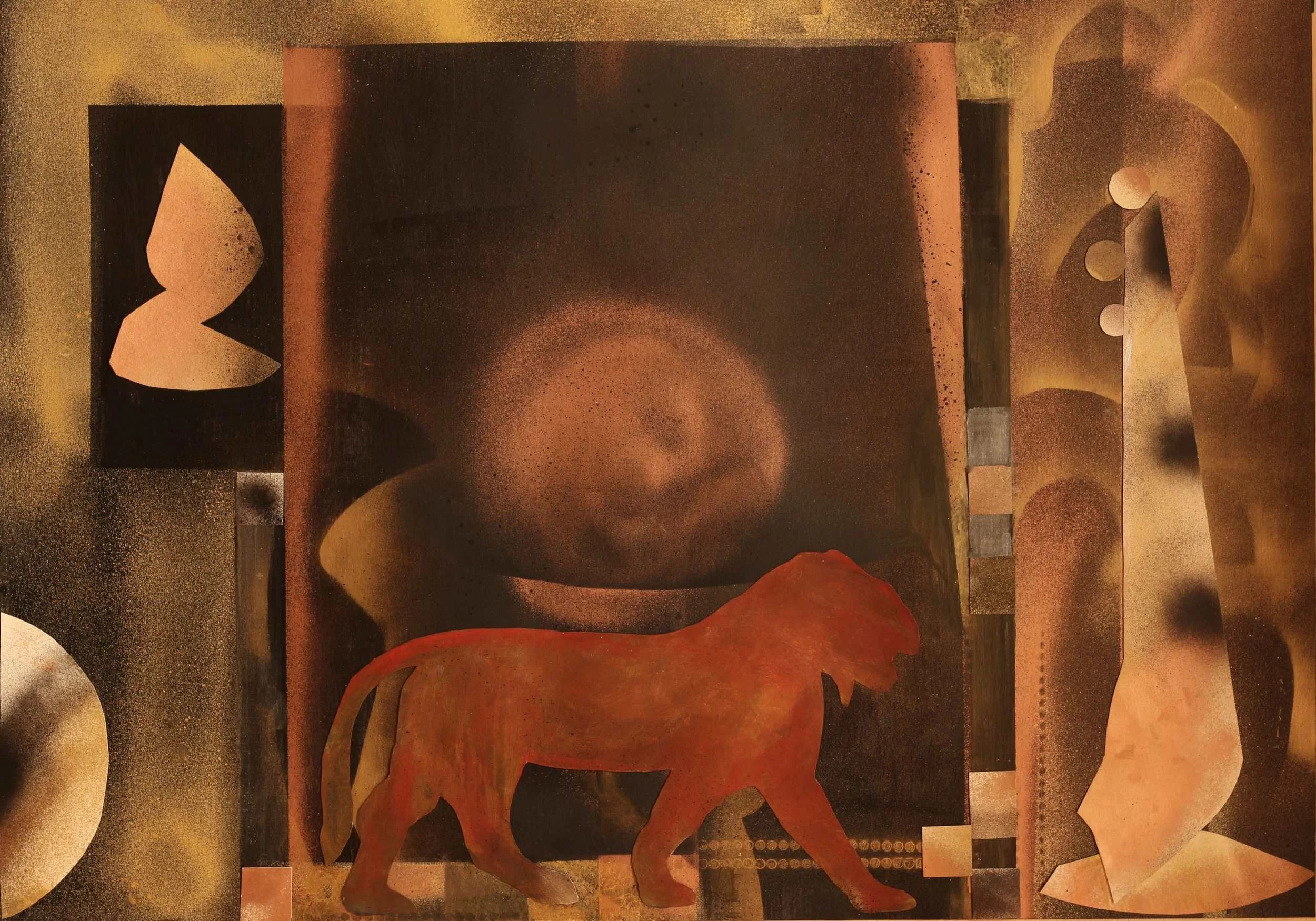 LION WALK 6, 2015 MIXED MEDIA 20 x 30 INCHES