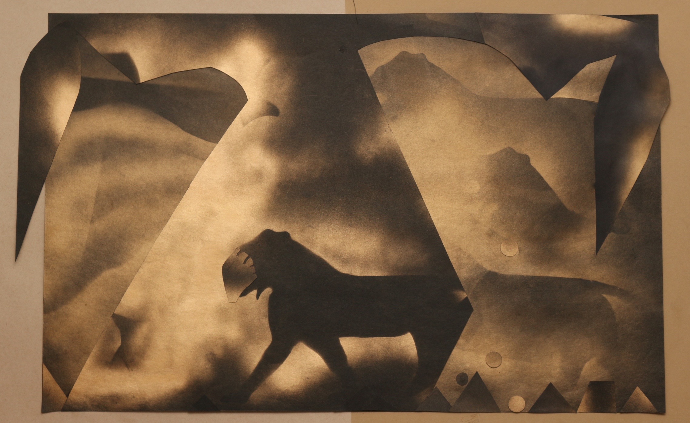 LION WALK 1, 2015 MIXED MEDIA ON PAPER 20 x 30 INCHES