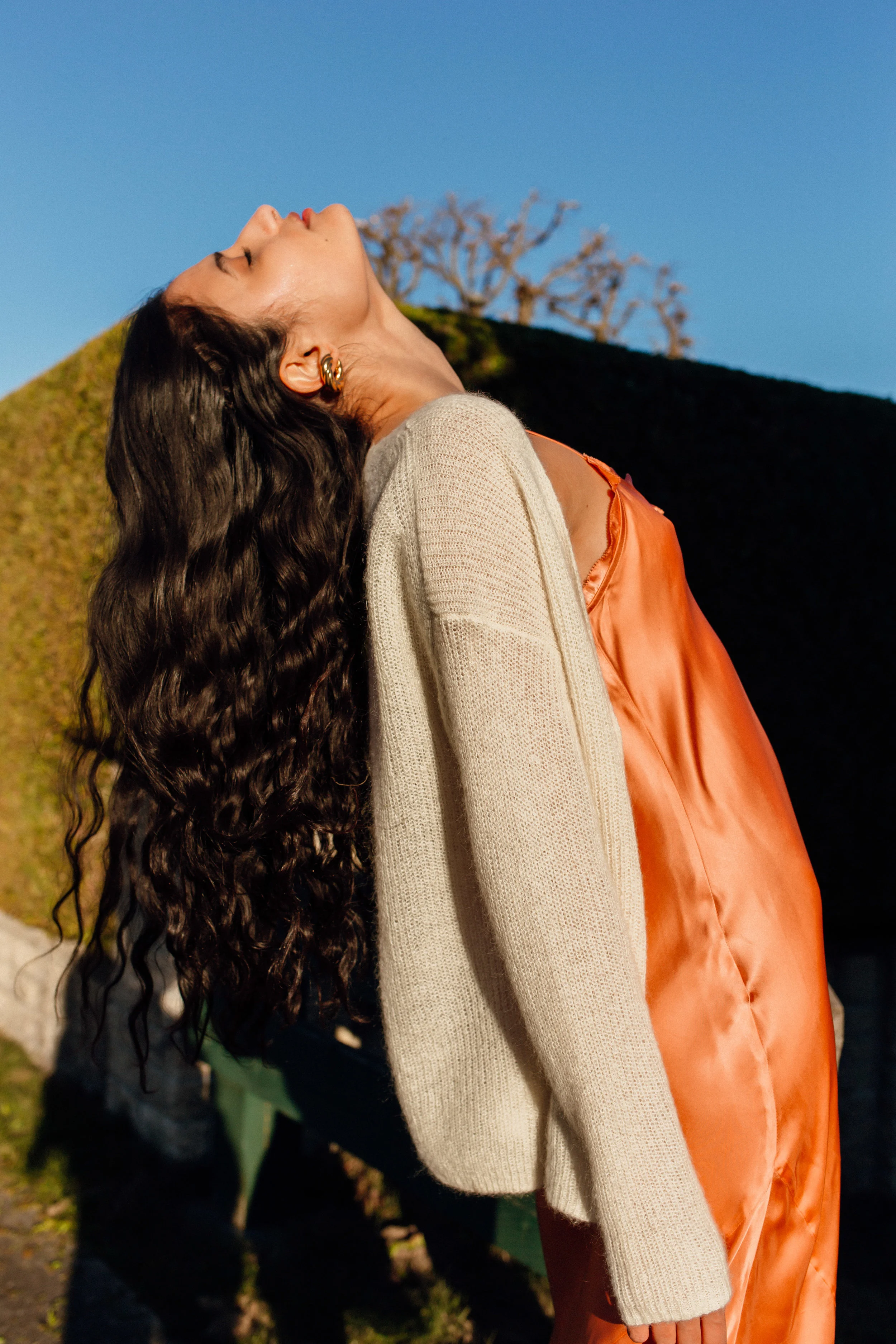 Katie wearing Earrings, Céline Dress & Cardigan, Aritzia Shoes, Dries Van Noten Key Models , Plutino Models , Folio Montreal Styled by Jake Ahnert Vancouver '19