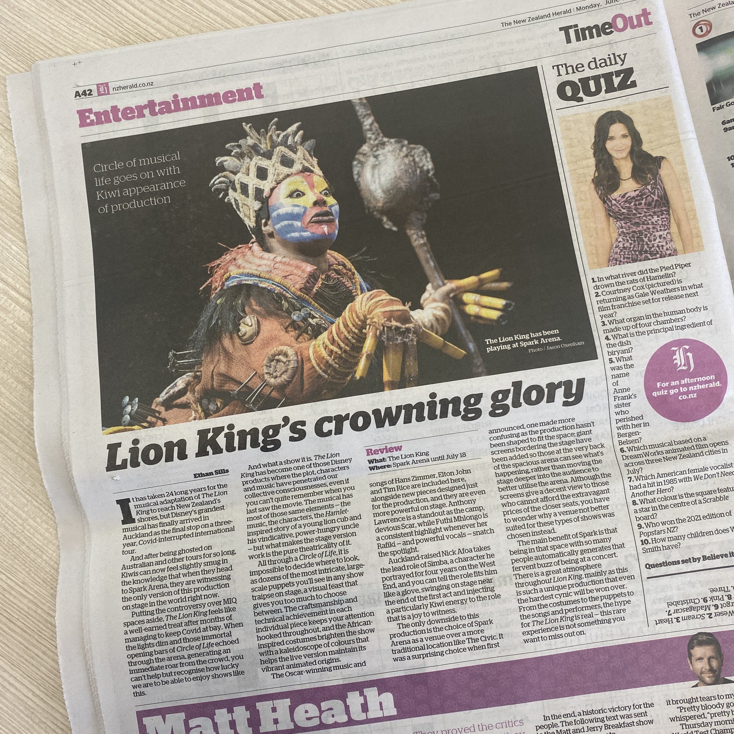 NZ Herald Review : The Lion King.JPG