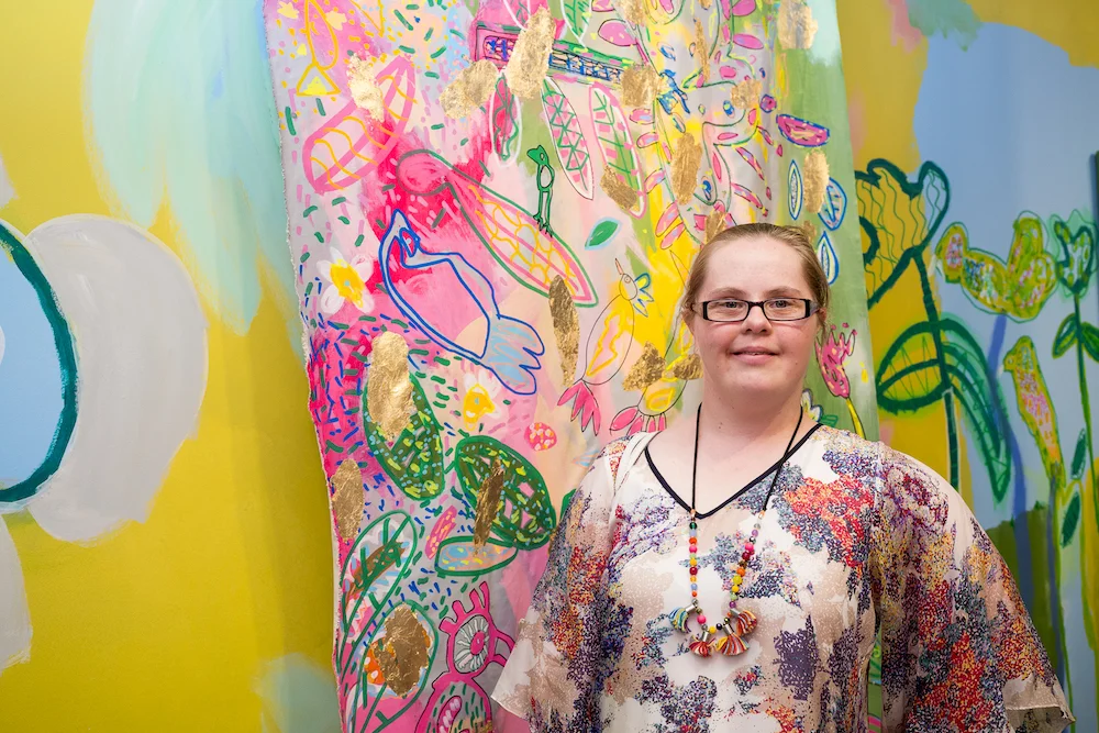 "At Studio A my art has gone good good good. Since coming to Studio A I feel like a gold star genius. I love meeting new artists through the program. Making art makes me feel like rainbow colours, like I am an adventurer." - Emily Crockford, Studio A supported artist.