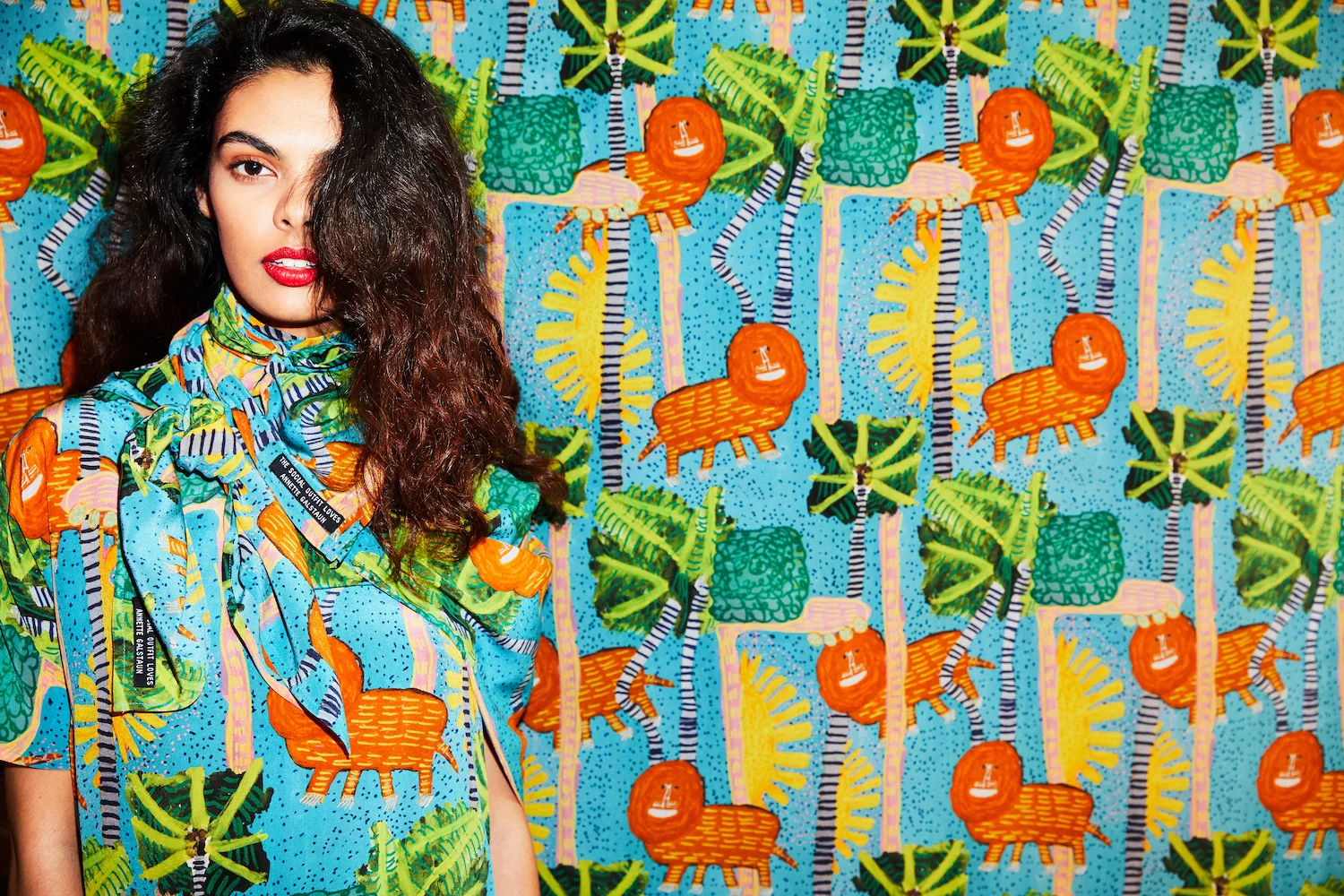 Annette Galstaun’s textile design Lioness for Studio A’s collaboration with ethical fashion label The Social Outfit, August 2018.