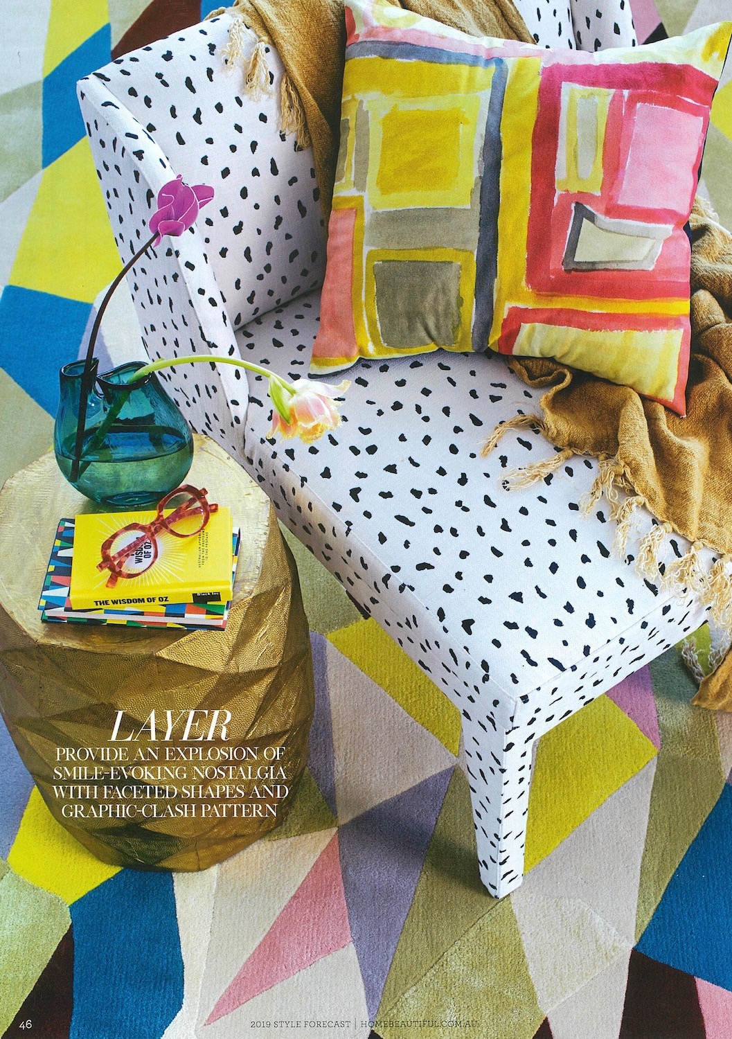 Home Beautiful October 2018 Issue Damian Showyin ‘Windows’ cushion featured in the 2019 Style Forecast.