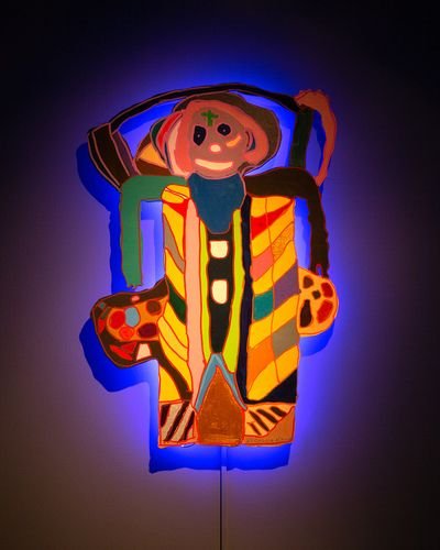  Victoria Atkinson, Angel Mum, Noel Humphrey, 2022, acrylic on plywood and LED lights, 113 x 77cm 