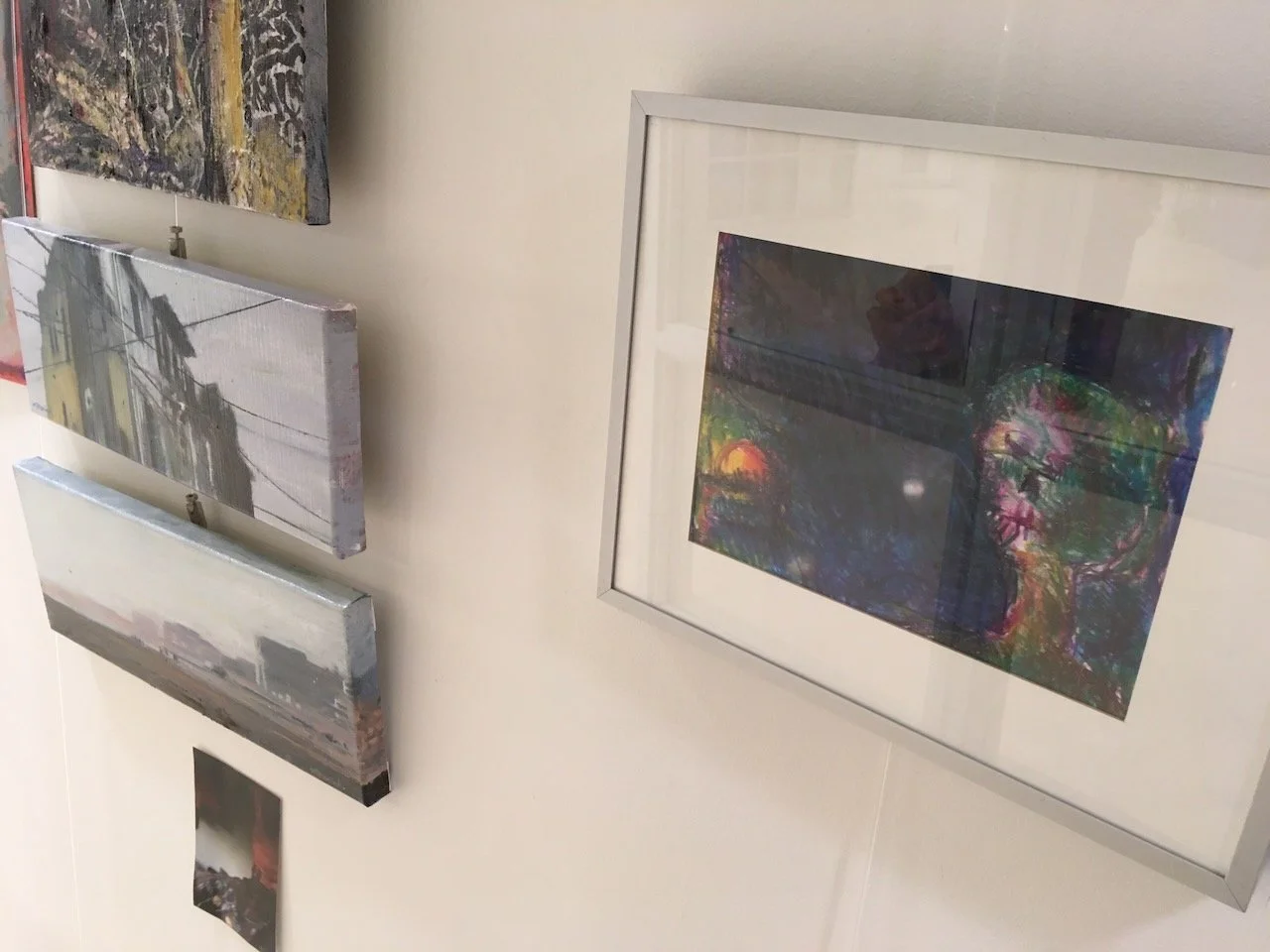 drawing and photo,part of dressoir next to three works by marc deconinck