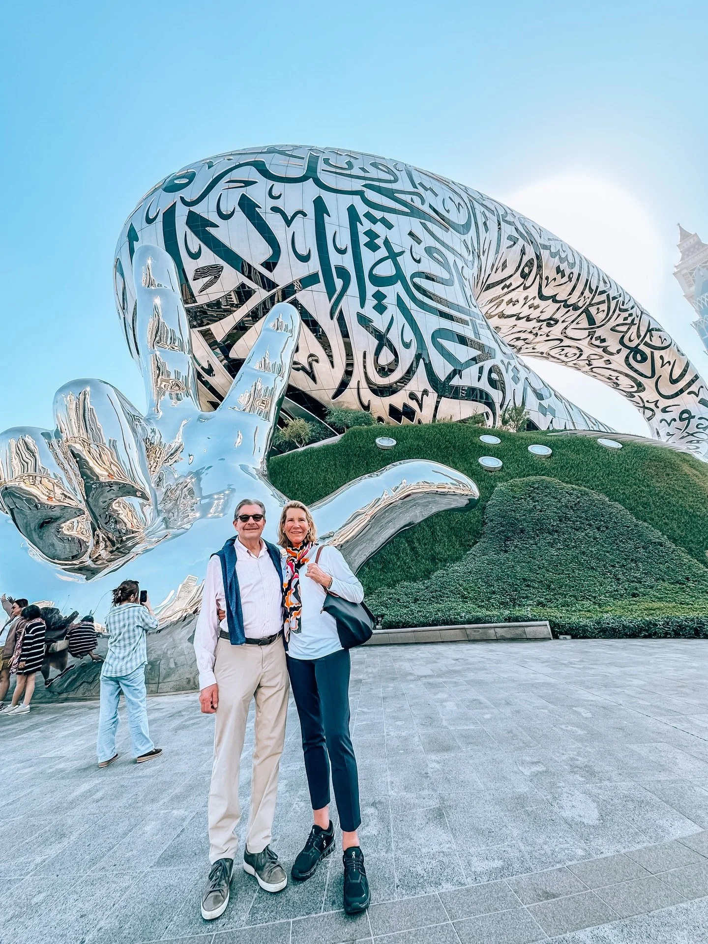 Wandering straight into a world of what-ifs 🚀🤖 at Museum of the Future. Flying taxis 🚕 (very Jetsons) on the horizon, friendly robots on the ground, a robotic dog stealing hearts, and guests visiting happily questioning what year we&rsquo;re in.

