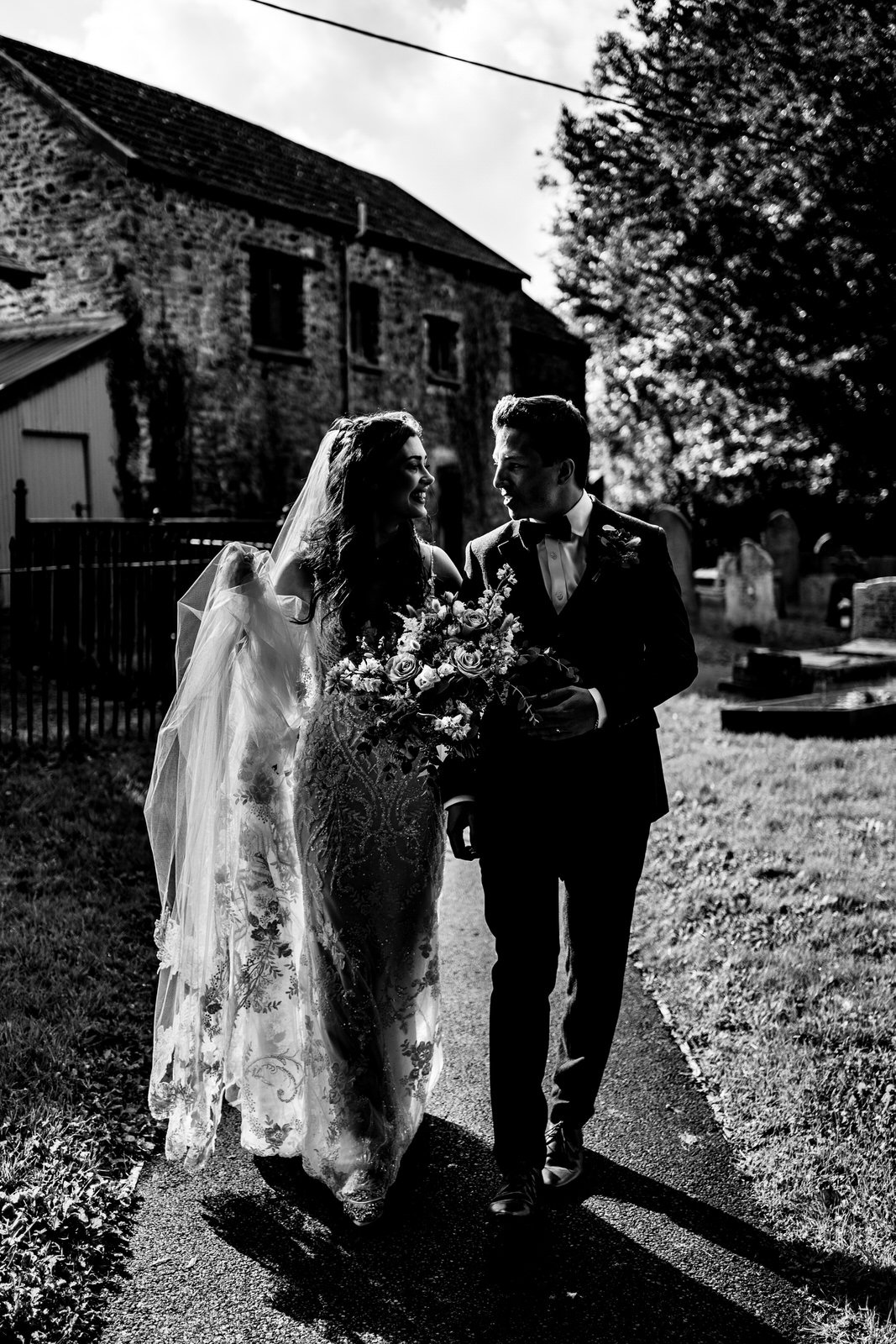 black and white wedding couple