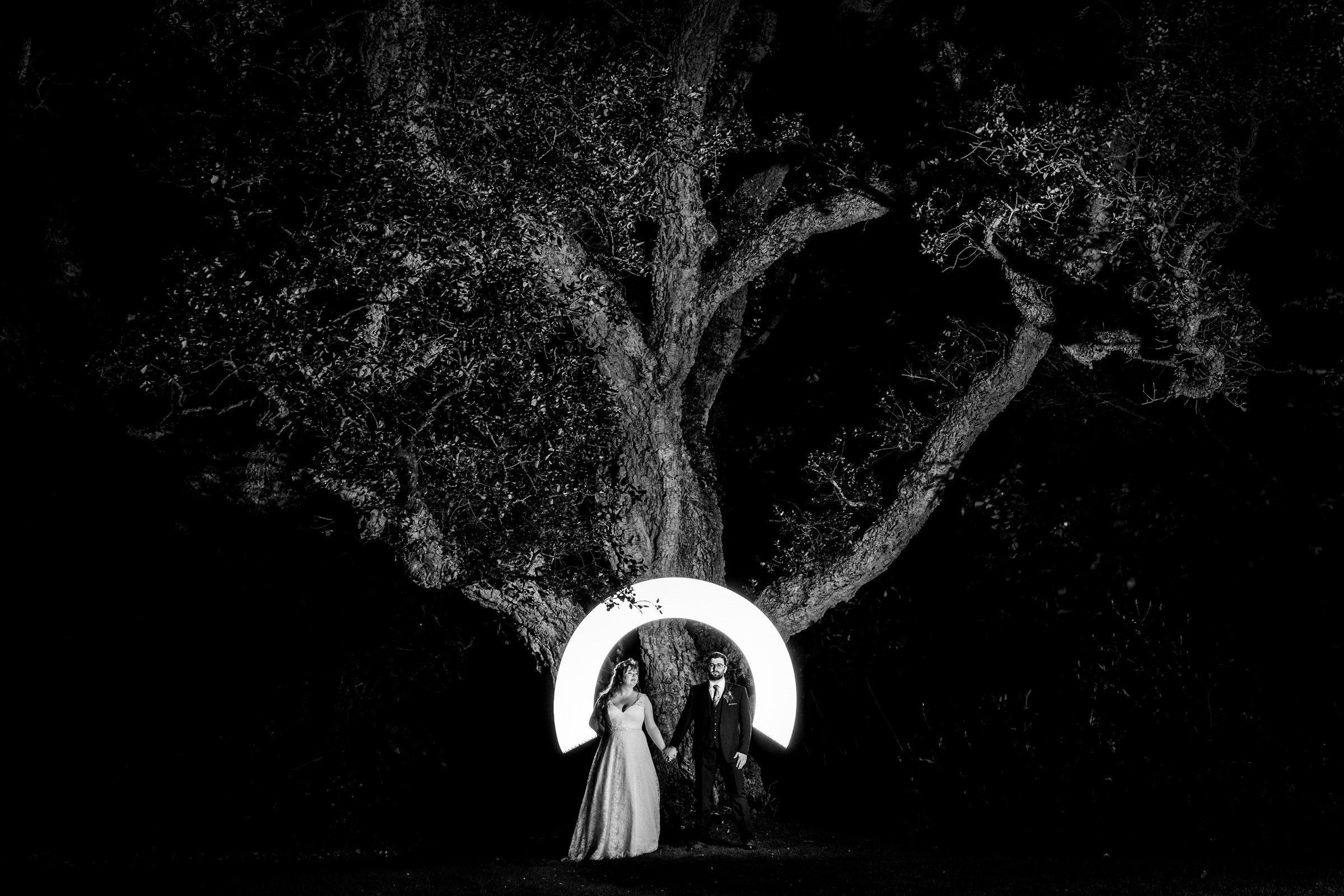 black and white - tree - exposure - bride - groom.jpg