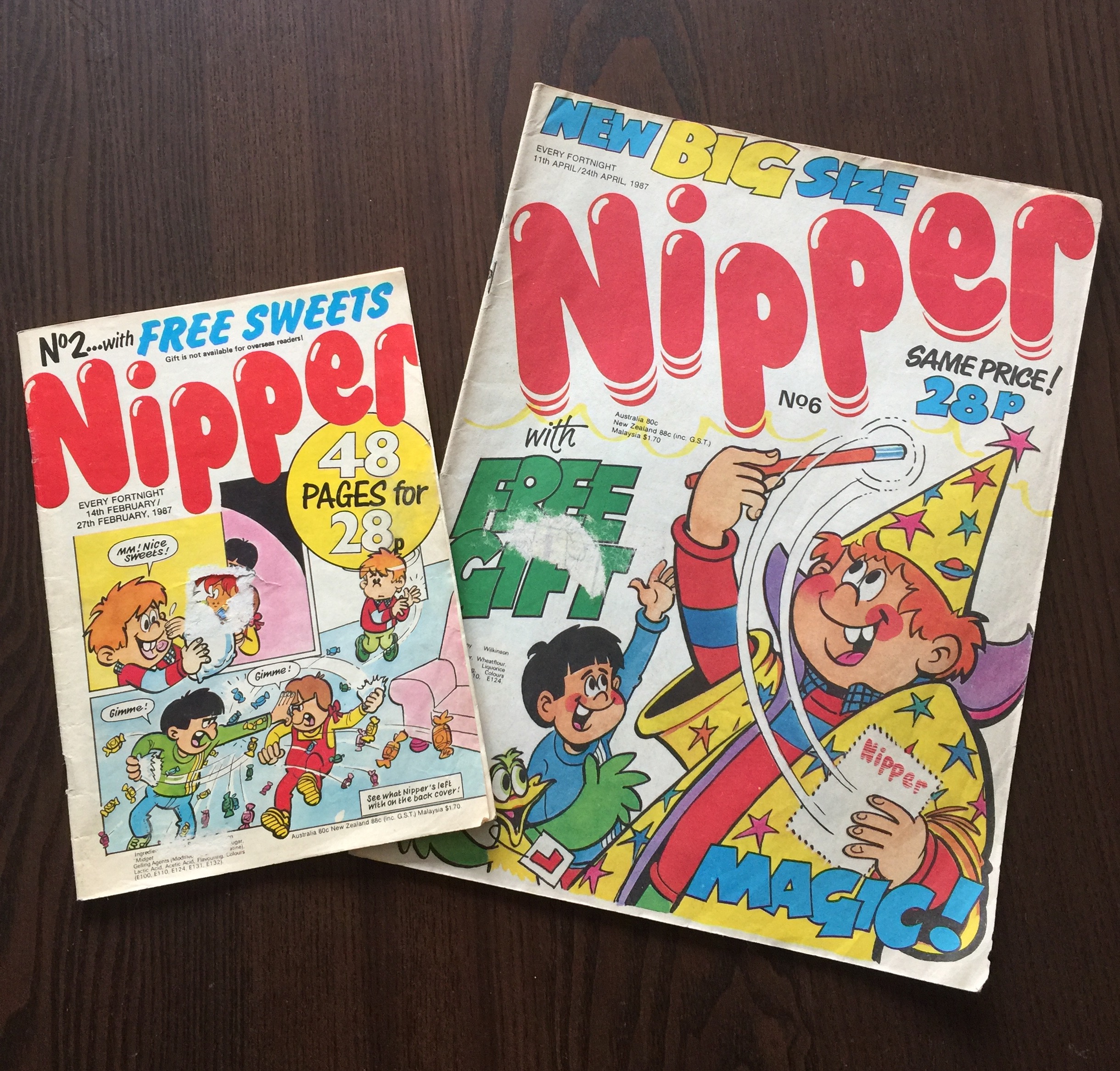 Nipper number 2 in its original size (left), and number 6 in its relaunched size (right)