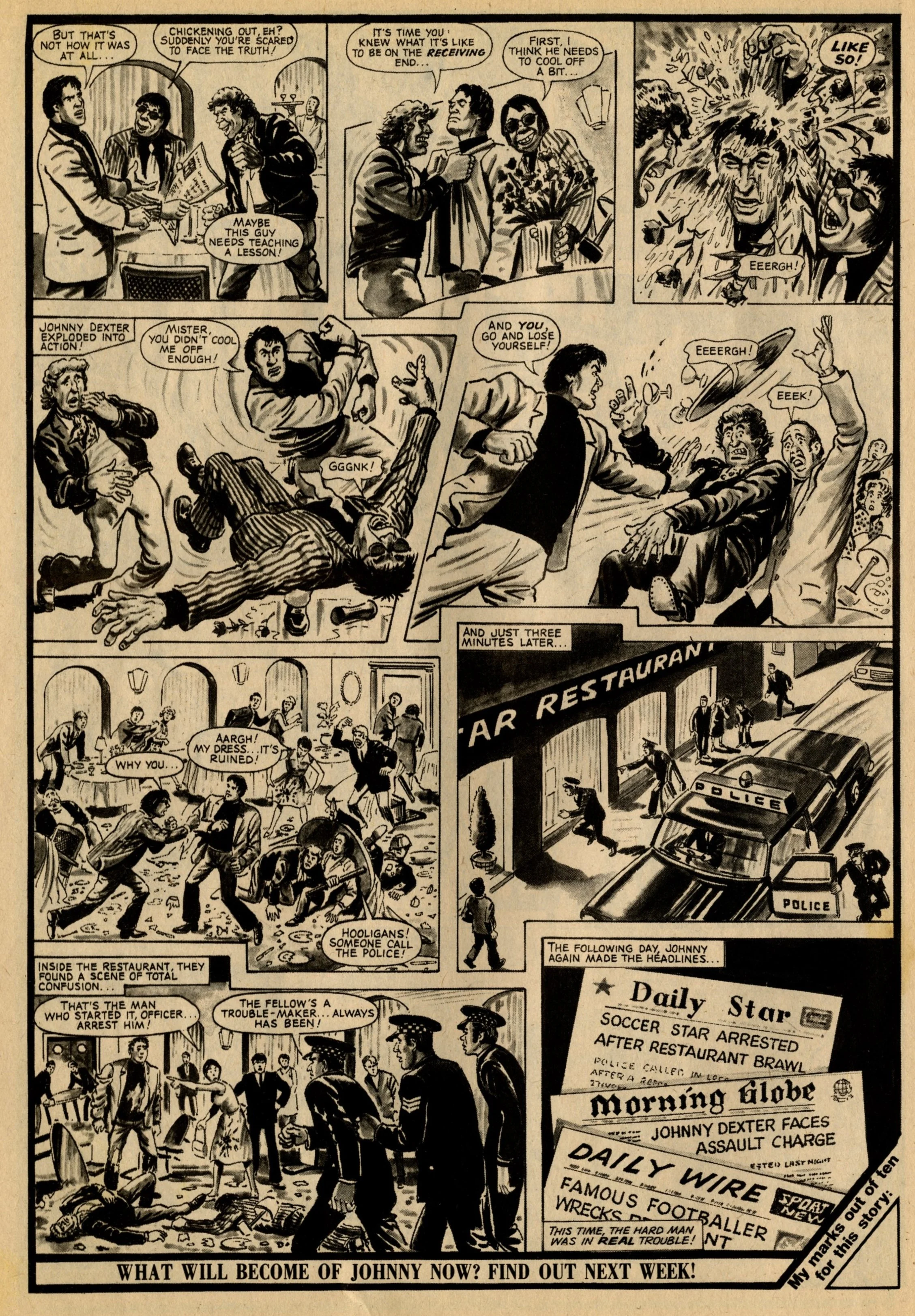 The Hard Man, episode two, Roy of the Rovers 1 October 1976: Barrie Tomlinson (writer), Doug Maxted (artist)