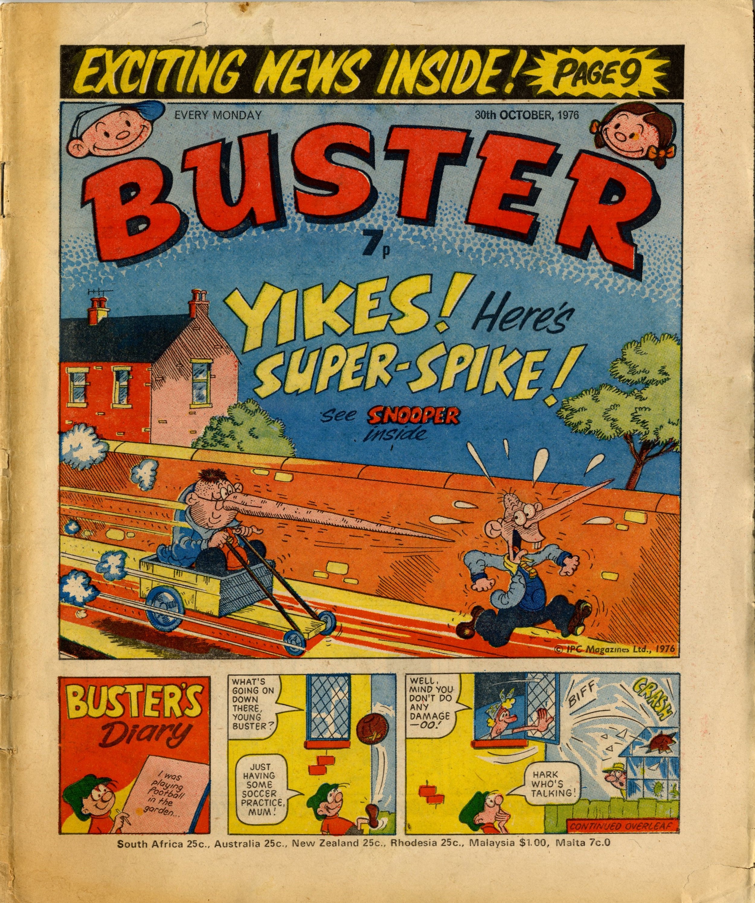 Buster, 30 October 1976; cover artwork: Leo Baxendale (Snooper), Reg Parlett (Buster’s Diary)