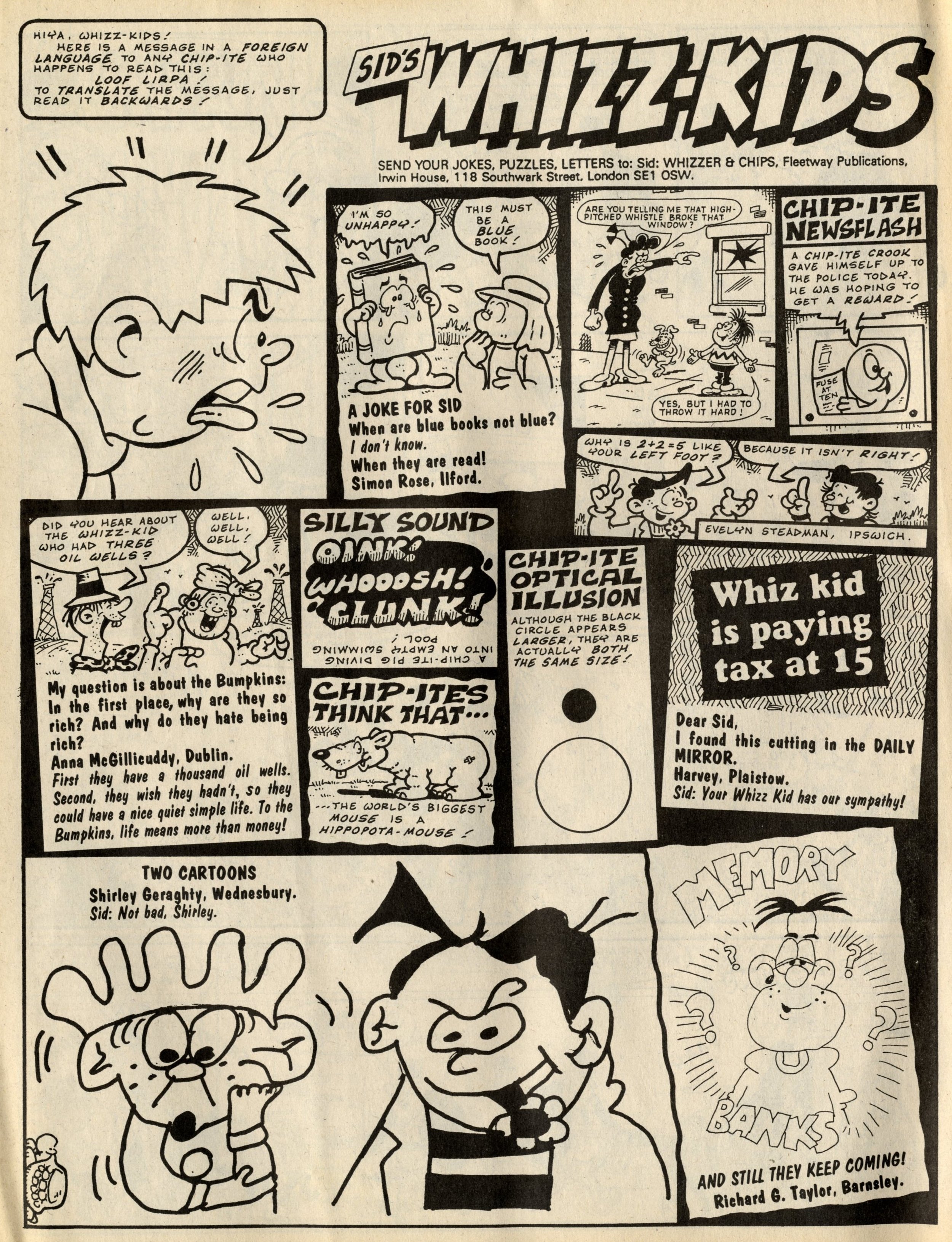 Sid’s Whizz-kids vs. Shiner’s Chip-ites: Jack Edward Oliver (artist, except for readers’ art)