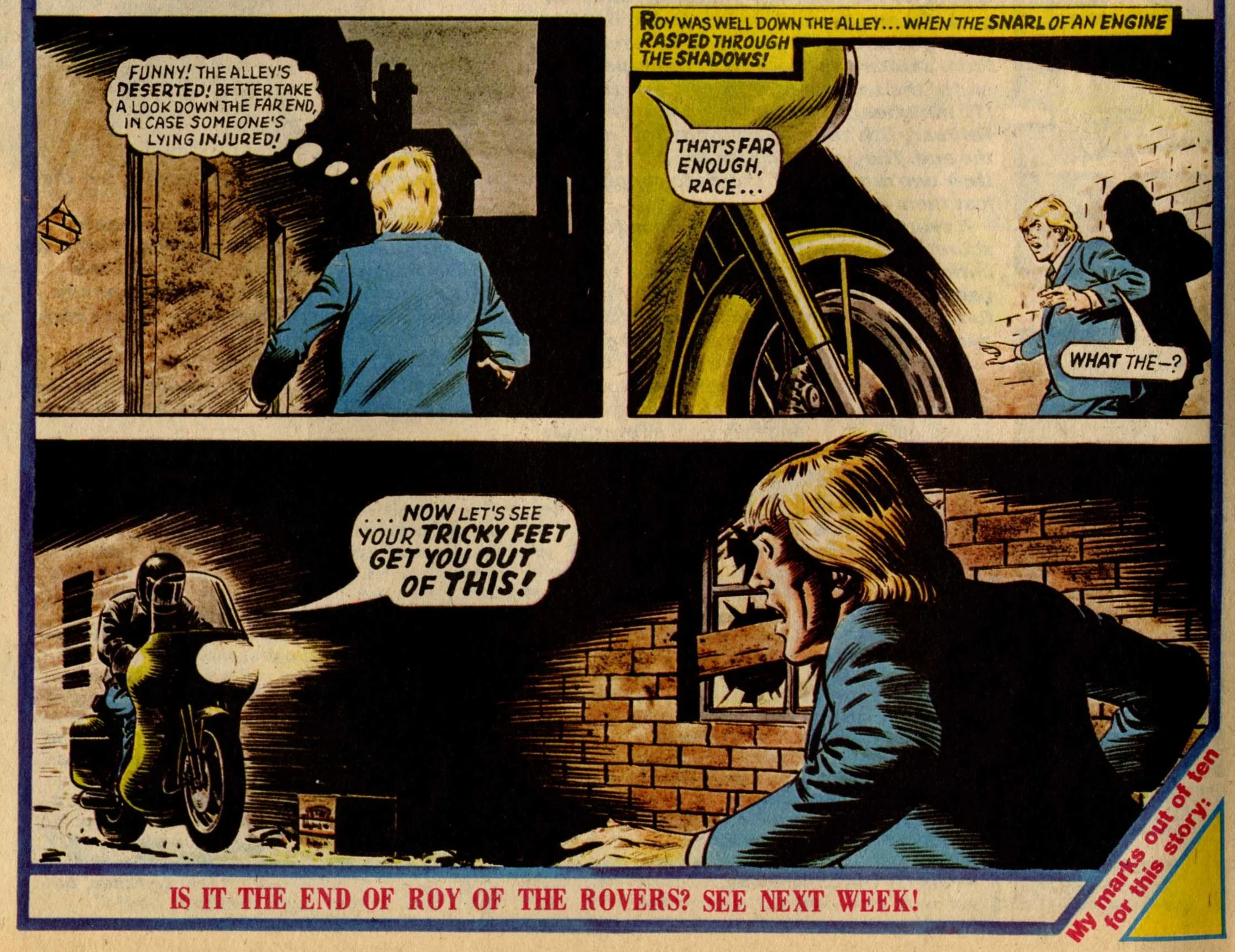 Elton Blake (on the bike), drawn by David Sque