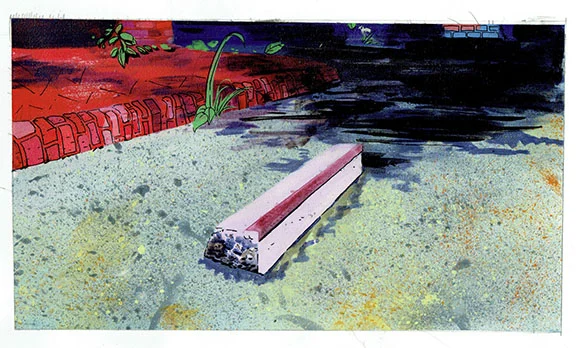 Curb, mixed media on paper, 8" x 12"