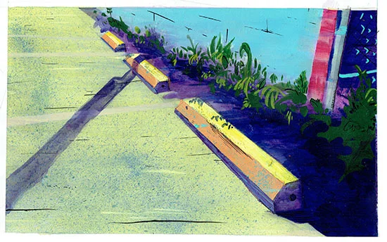 Favored Curb #2, mixed media on paper, 8" x 12"