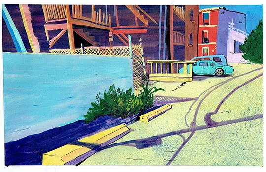 Favored Parking Block #3, mixed media on paper, 8" x 12"