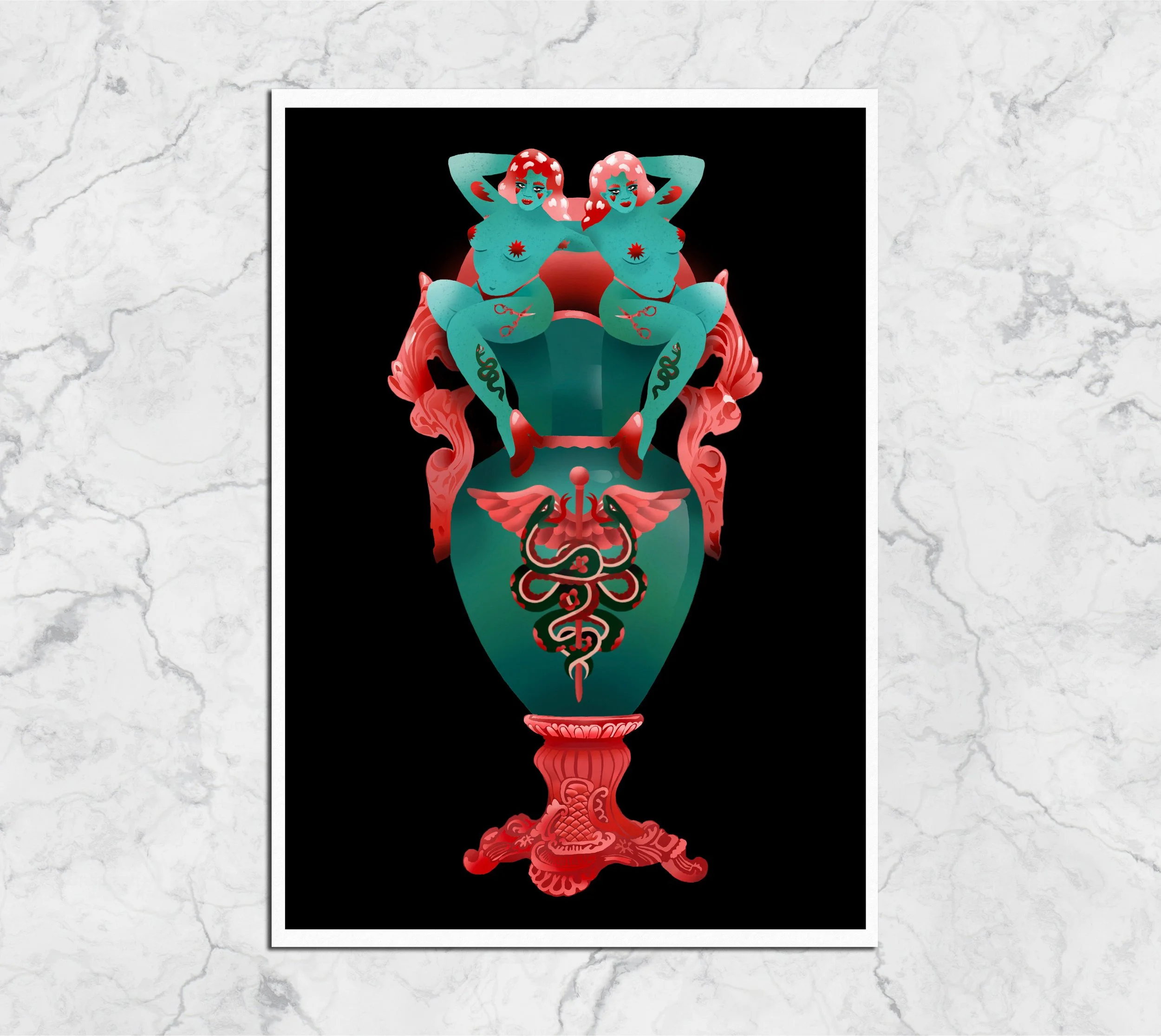 Scissors and Snakes Vase - Giclée Fine Art Print A2, A3, A4