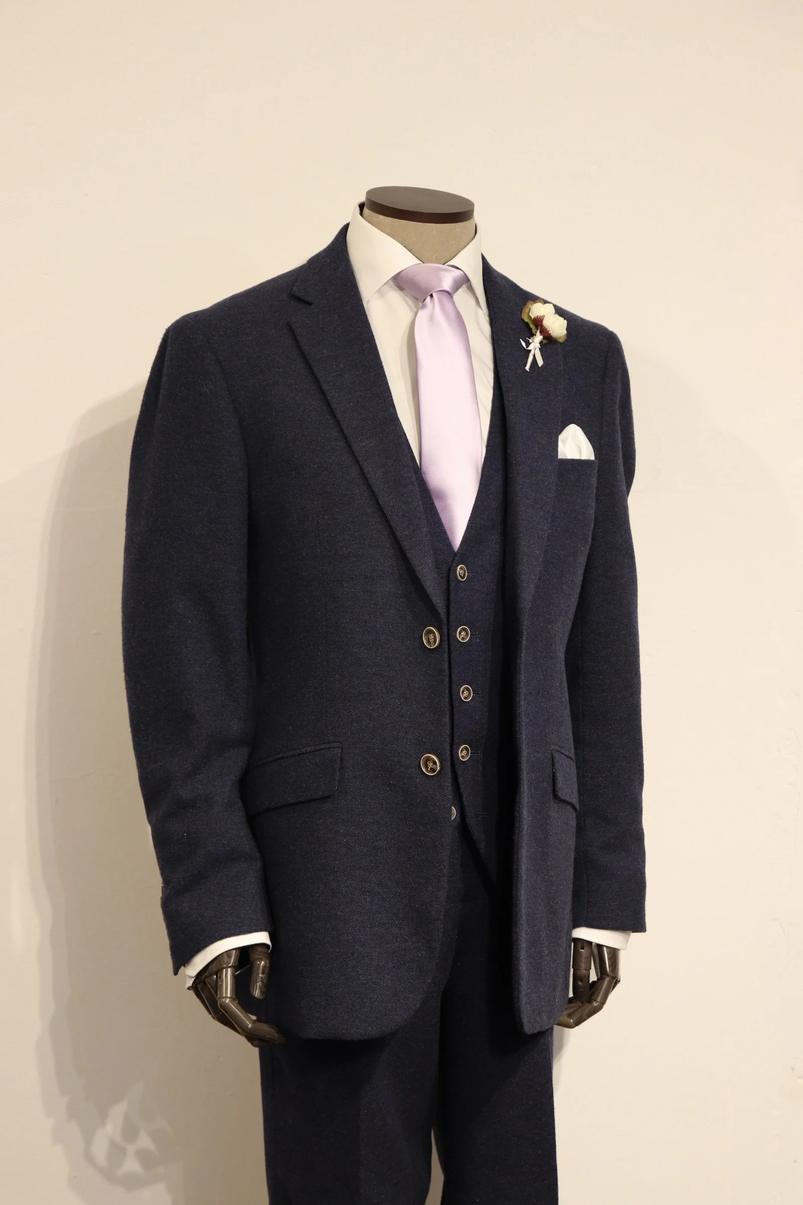 Navy Herringbone Tweed Three Piece Suit (Hire or Buy)