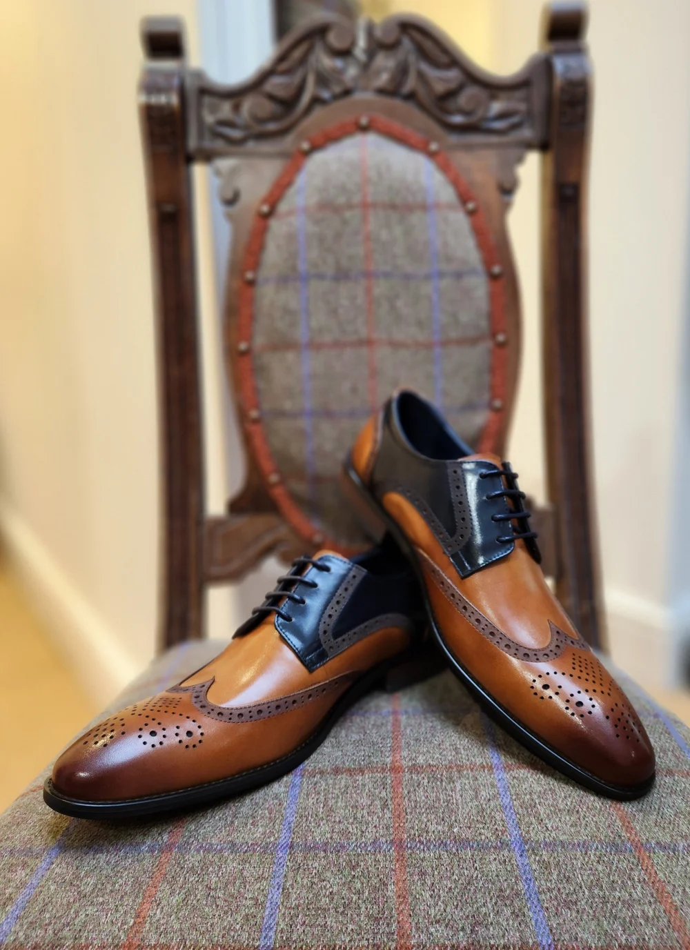 Azor Massori Tan/Navy Leather Brogues — Symonds Of Hereford