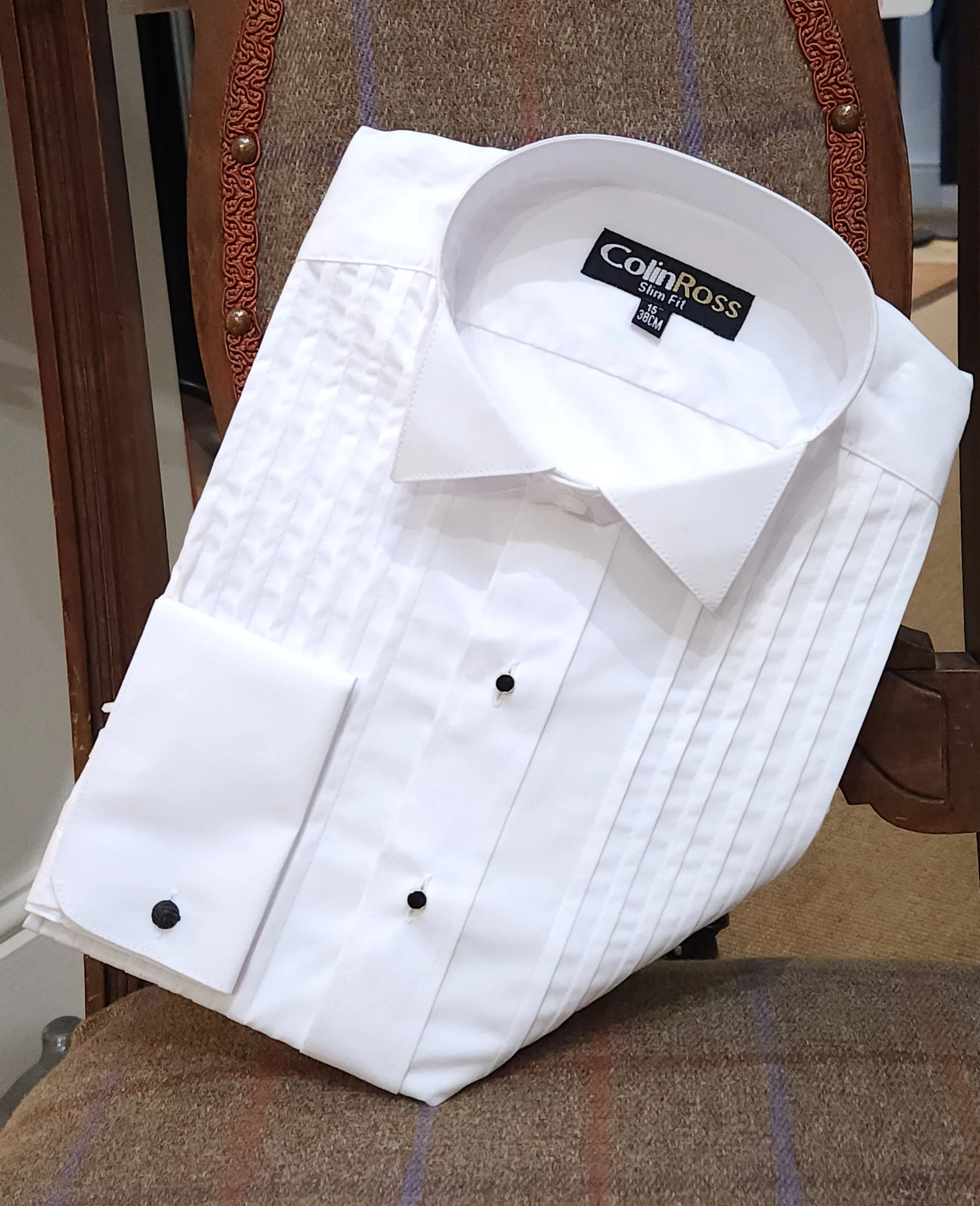 Pleated Front Wing Collar Evening Shirt