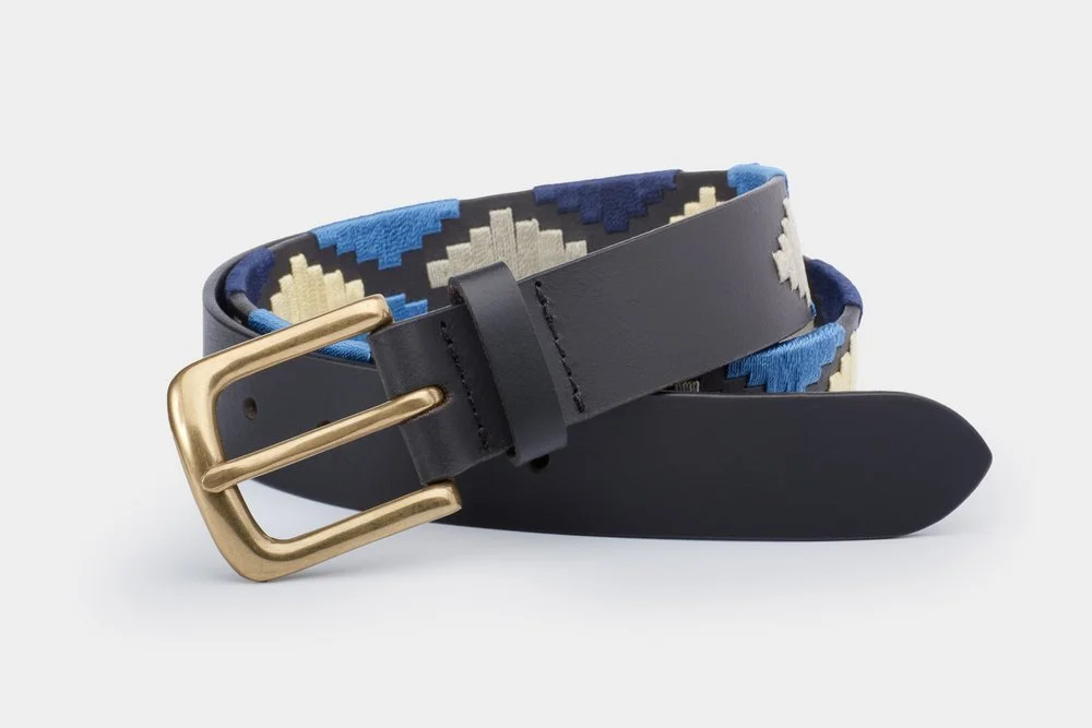 Black Leather/Navy/Blue/White Polo Belt