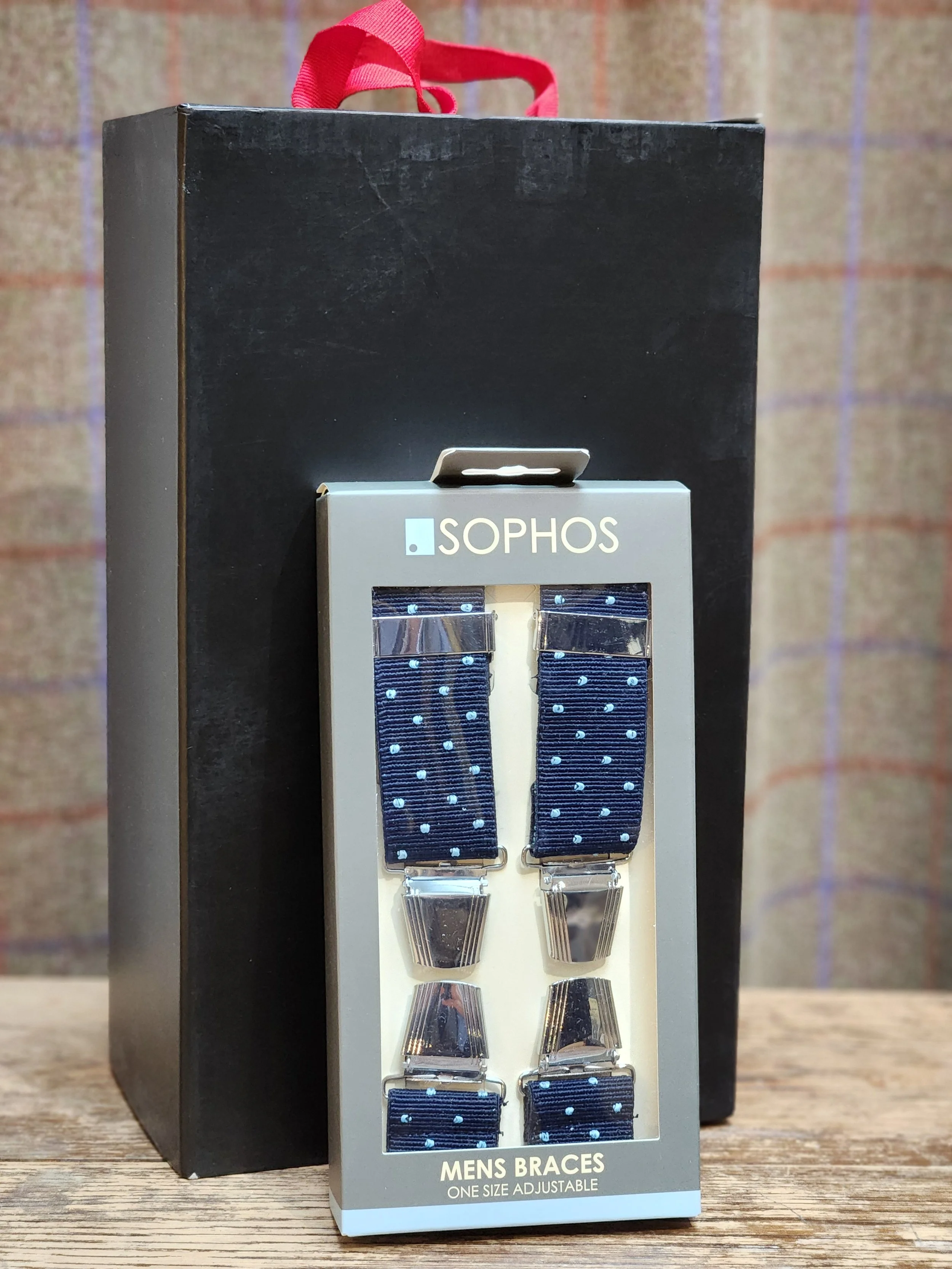 Clip Trouser Braces - Navy With White polka dot