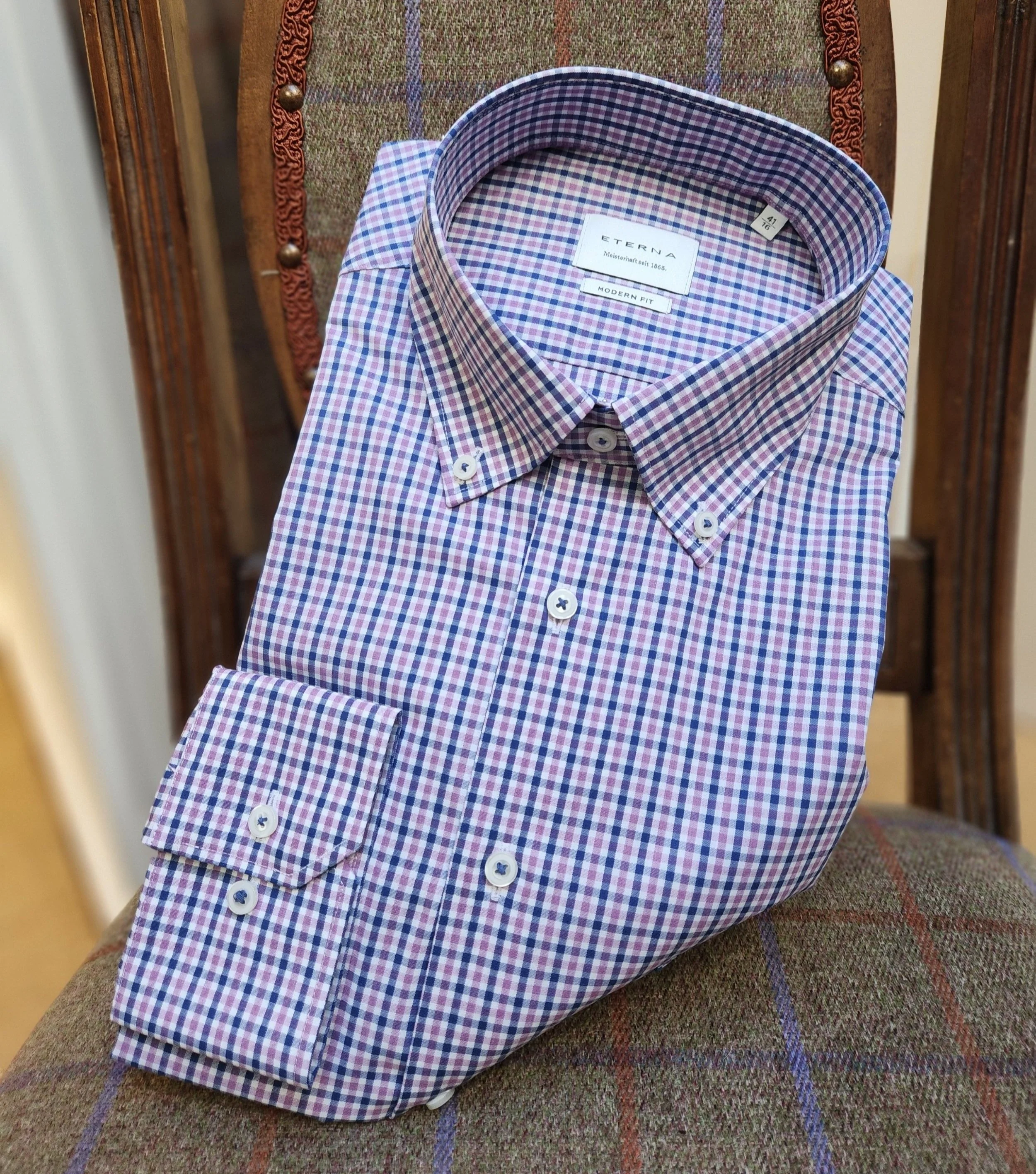 Eterna Long Sleeve Purple/Navy Check Shirt S/S