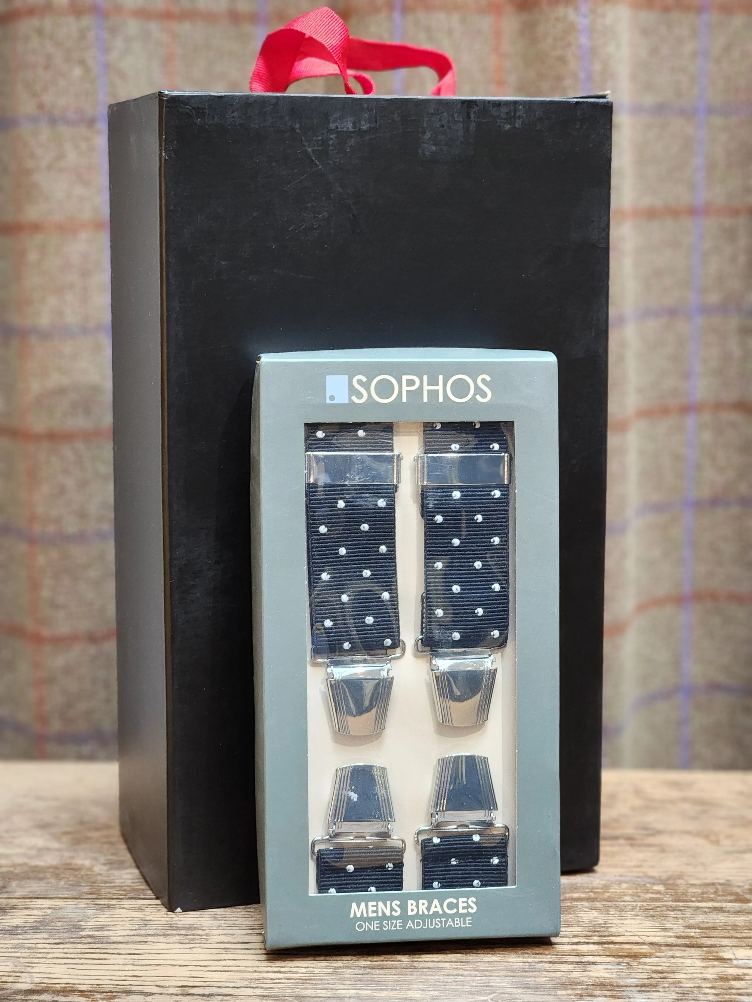 Clip Trouser Braces - Black and White polka dot