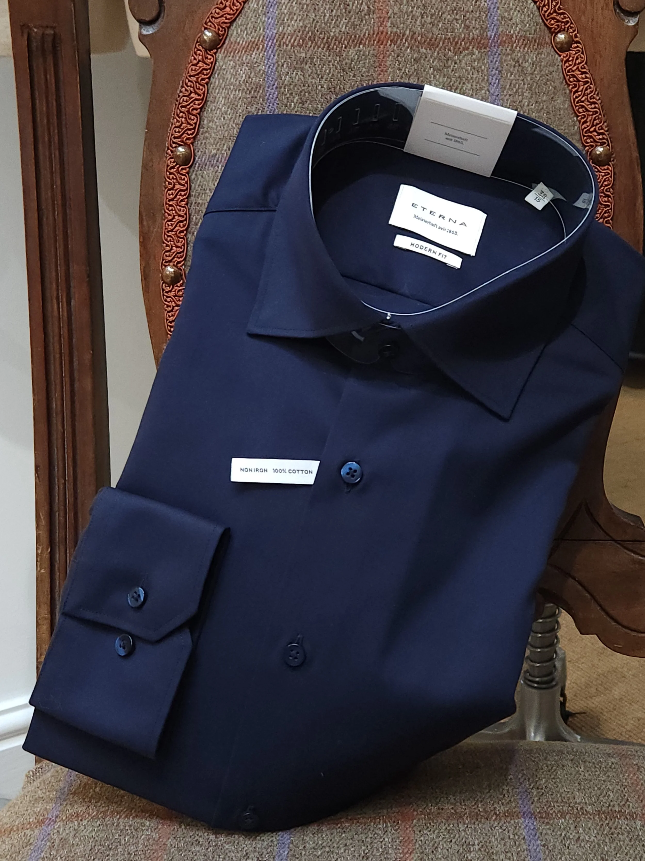 Eterna Long Sleeve Navy Blue Shirt