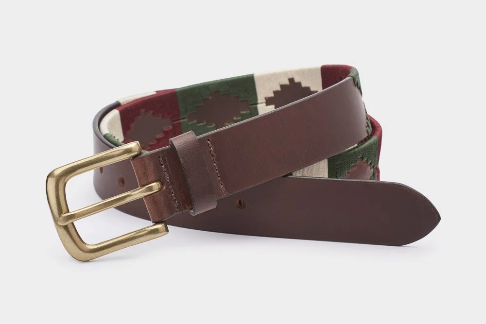Brown Leather Wine/Green/beige Polo Belt
