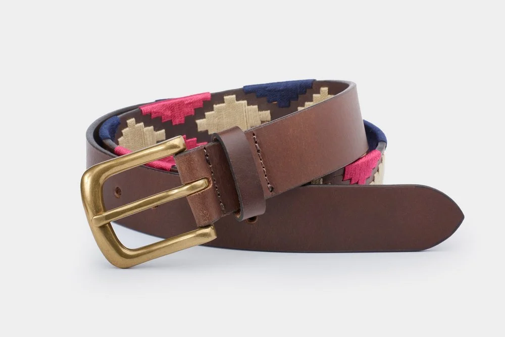 Brown Leather/Navy/Pink/White Polo Belt
