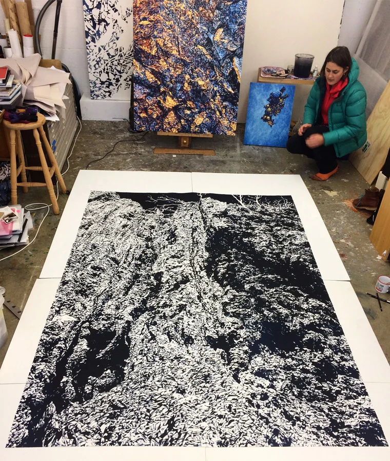 Chasm 1 (in studio), 2017, monotype on paper, 228cm x 168cm