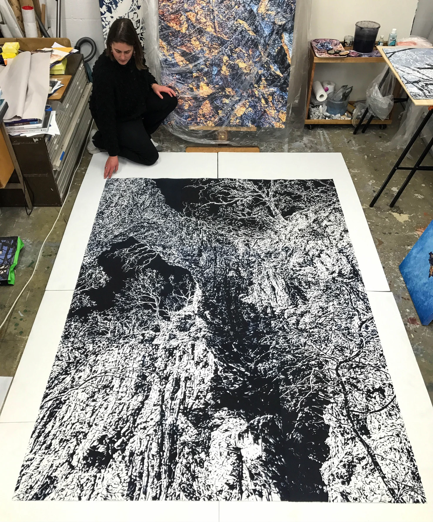 Chasm 3 , 2017, monotype on 9 pieces of paper, 228cm x 168cm