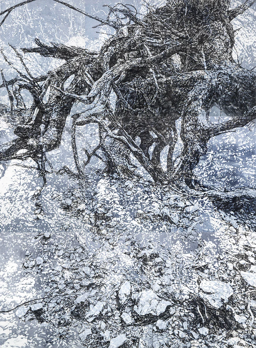 Ghost 1, 2017, pencil and monotype on paper, 228cm x 168cm