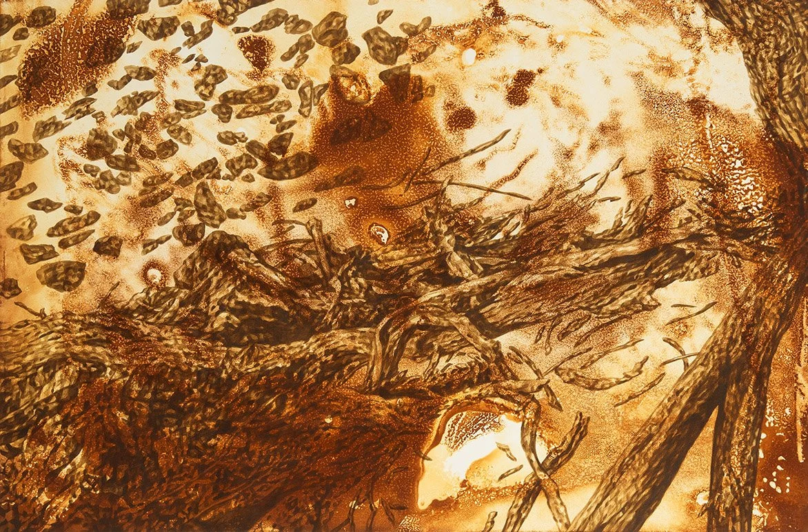 'Tangle (Wana Karnu)' (detail), 2025, rust and acrylic ink on paper, 240cm x 360cm.