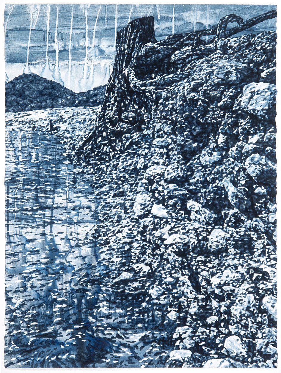 Submerged/Exposed, 2025, watercolour monotype on paper, 76cm x 56cm