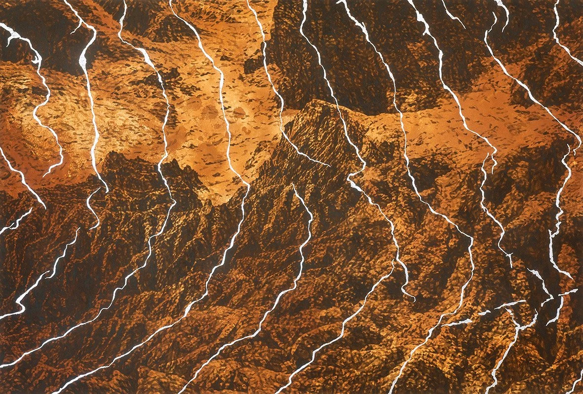 Layers (Lake Mungo), 2025, rust and acrylic ink on paper, 80cm x 121cm