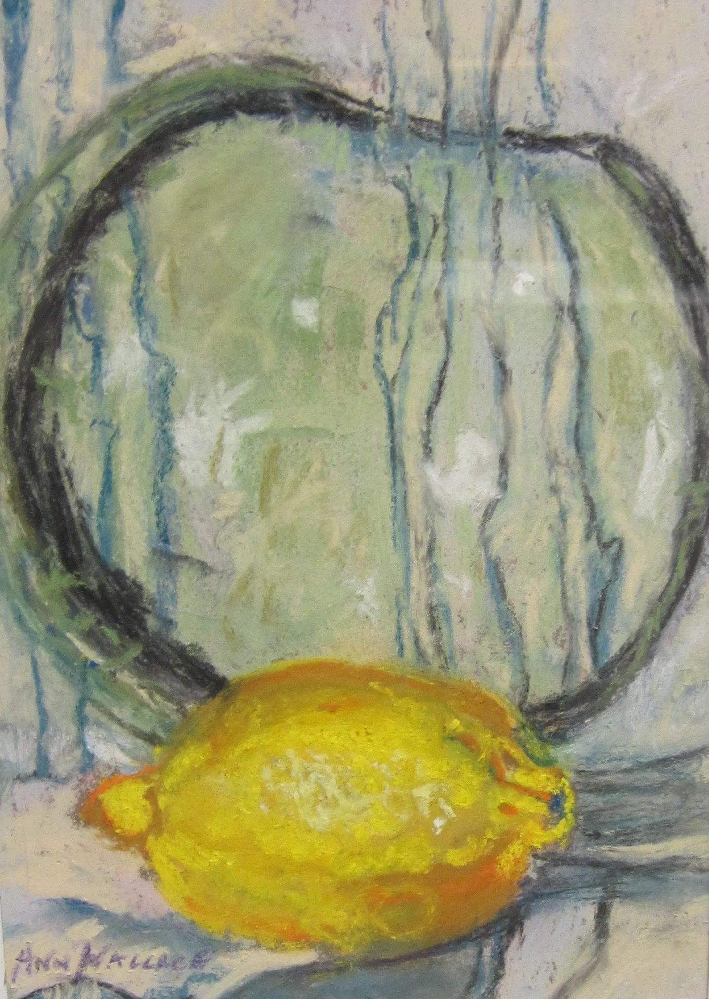 Lemon and Antique Glass, Pastel, 5 1/2" x 7 1/2"