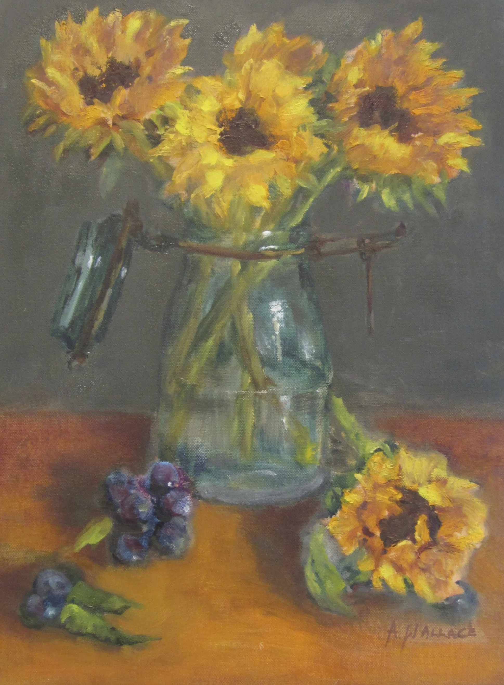Sunflowers and Grapes, Oil, 12” x 16"