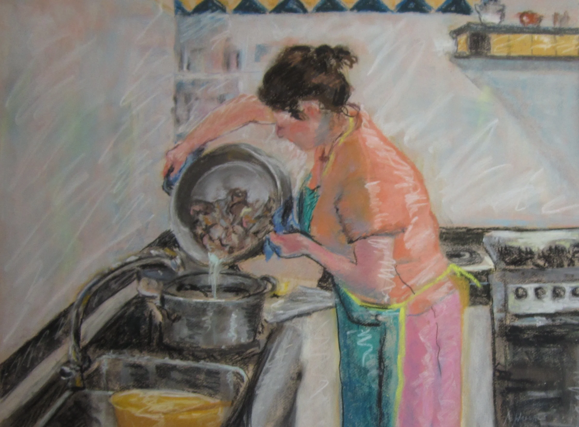 Woman Cooking Clams, Pastel, 17 1/2" x 23 1/2"