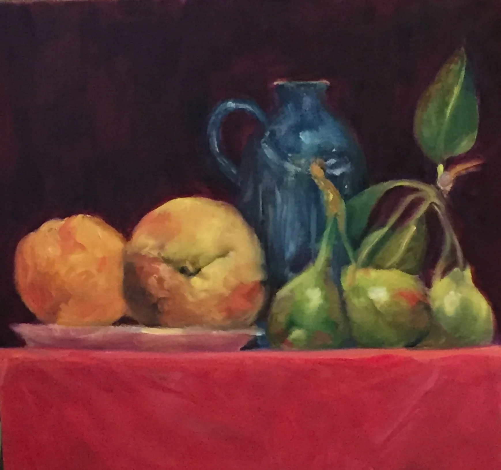 Fruit and a Blue Pot, Oil, 14" x 12"