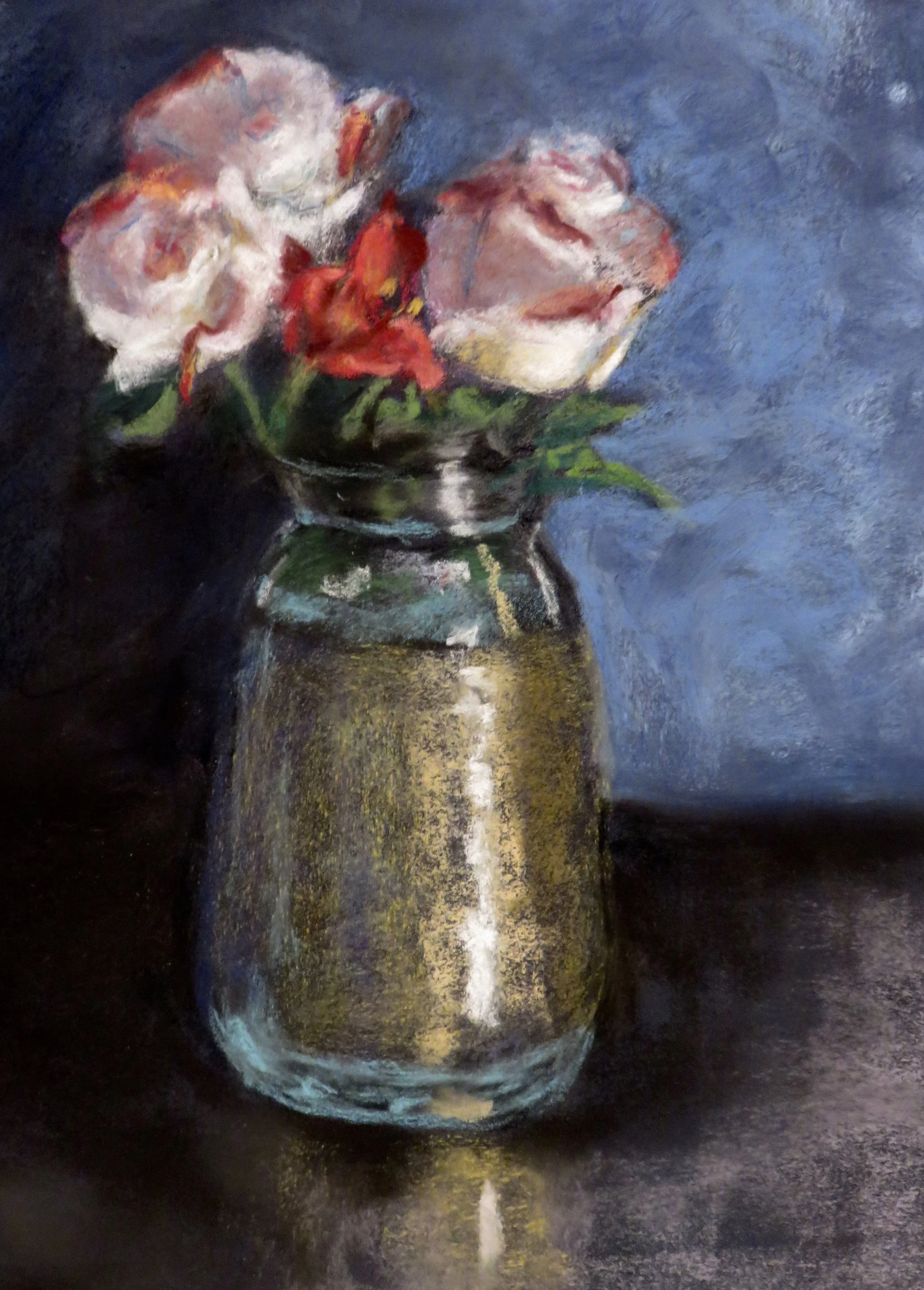 Flowers in a Reflective Pot, Pastel, 14" x 11"