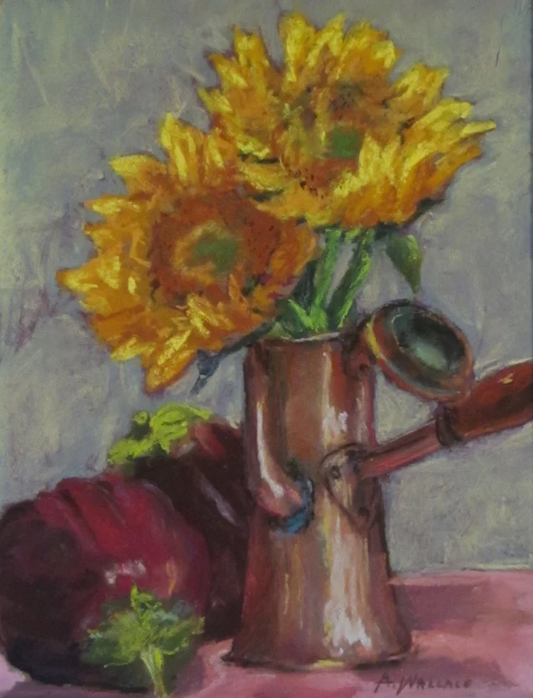 Sunflowers and Eggplants, Pastel, 14" x 11"