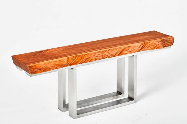 Cherrywood Bench with Stainless Steel Legs - Left Front View.jpg