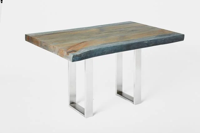Sycamore Dining Table - Blue Stain - Left Front View.jpg
