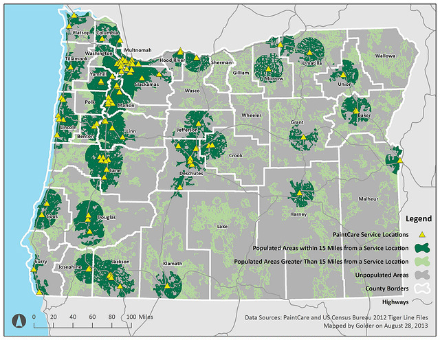 A Typical Coverage Map for a Physical Store. This one is for PaintCare recycling locations in Washington State. Anthony Smith CC-BY-NC-ND-2.0
